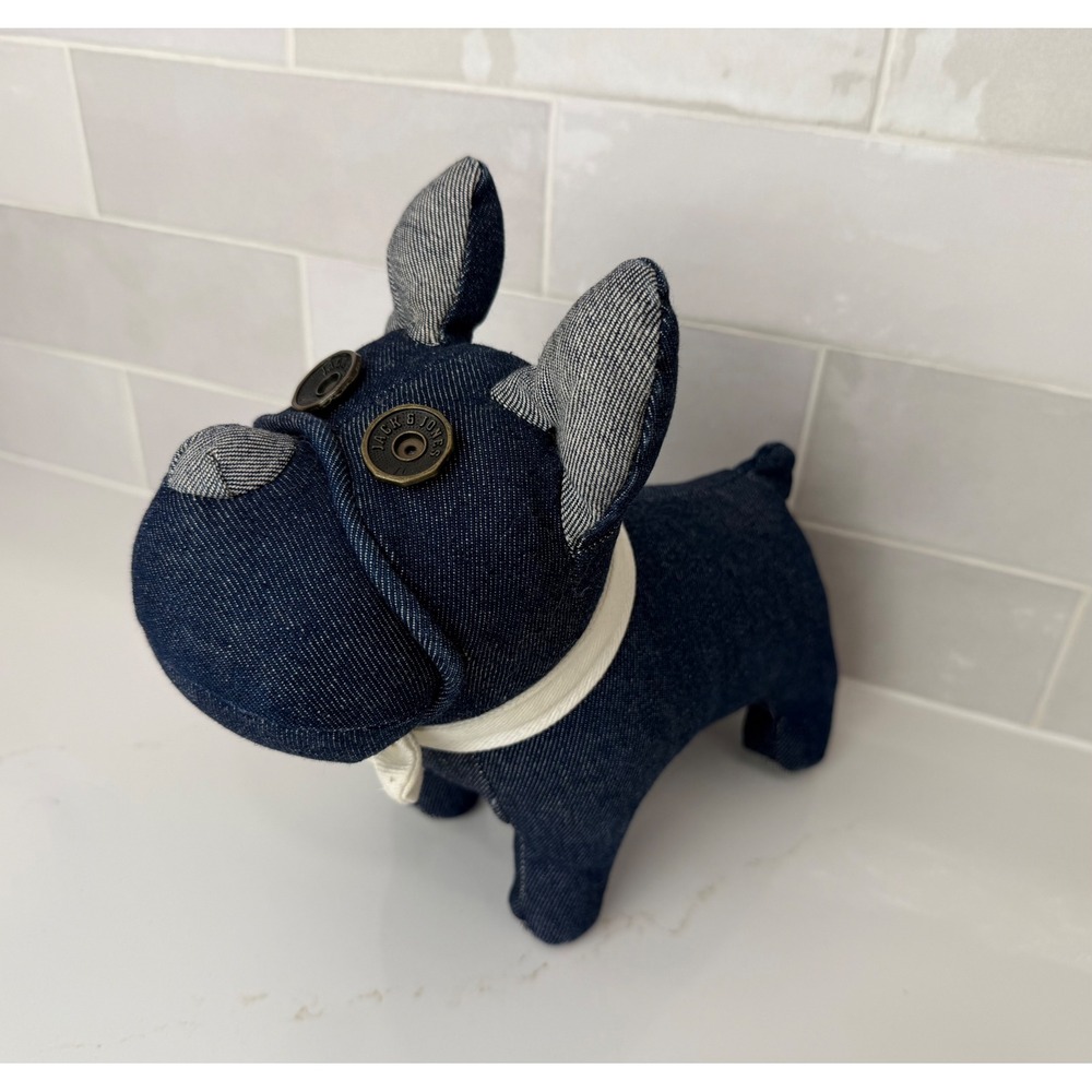 Jack & Jones Plush Dog Denim French Bulldog Small Blue Indigo Mascot Doorstop